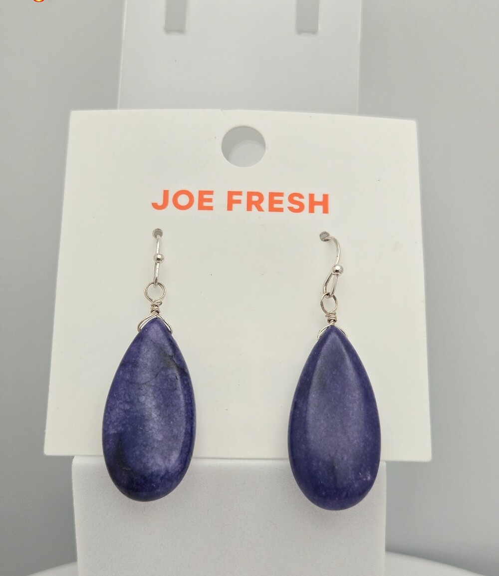 ✨2/$10✨ Joe Fresh Purple Teardrop Stone Dangle Earrings Silver-Tone Hooks 1.75"